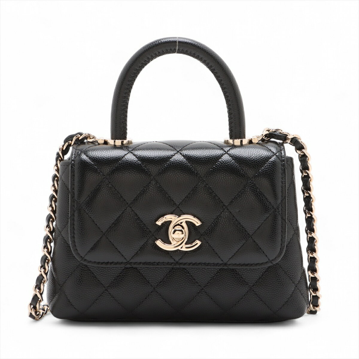 【中古】シャネル ココハンドル ミニミニ キャビアスキン 2WAYショルダーバッグ ブラック ゴールド金具 ランダムシリアル AP4244のサムネイル