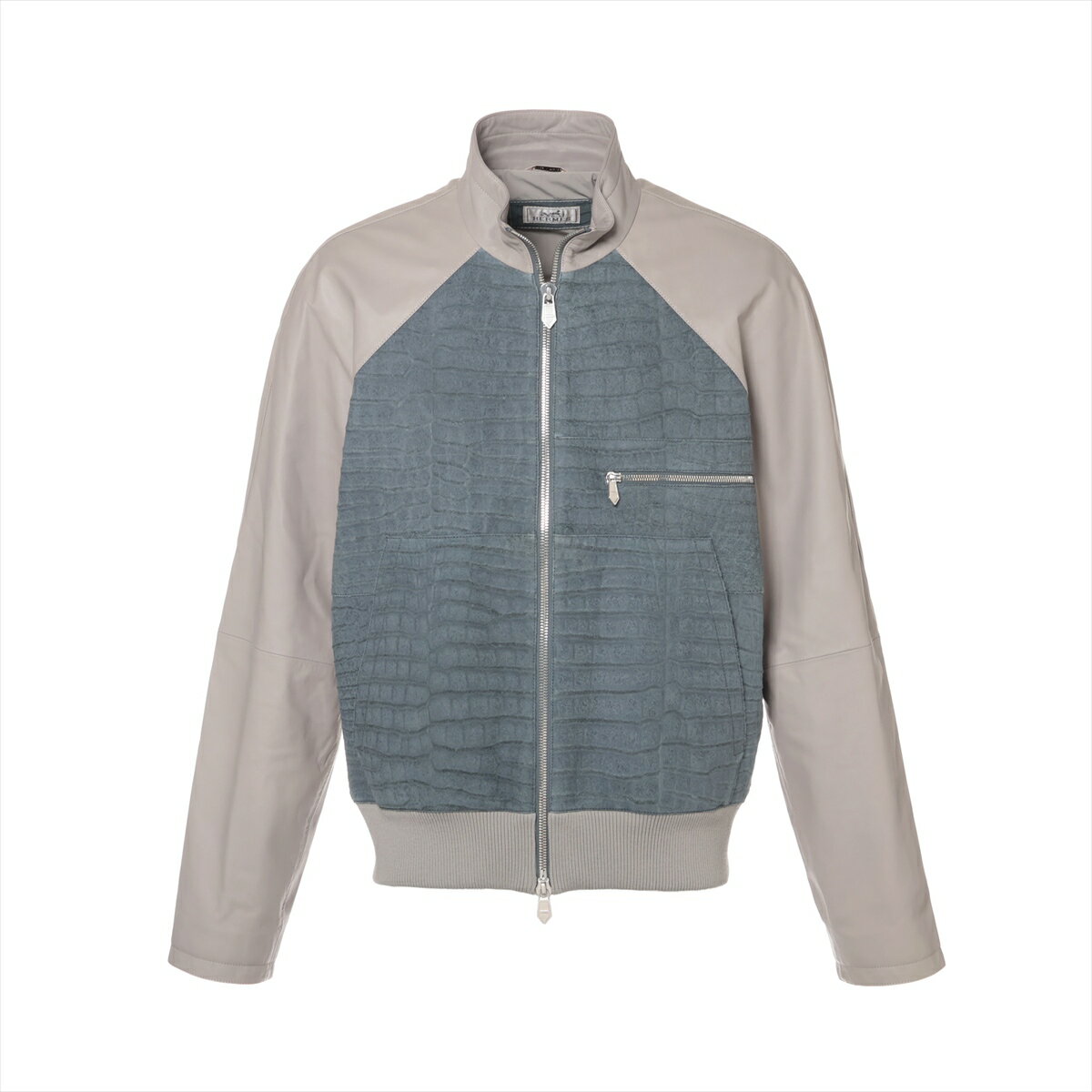 【中古】エルメス 23SS レザー ジャケット 50 メンズ グレージュ 31-5017 ヌバックポロサスクロコ