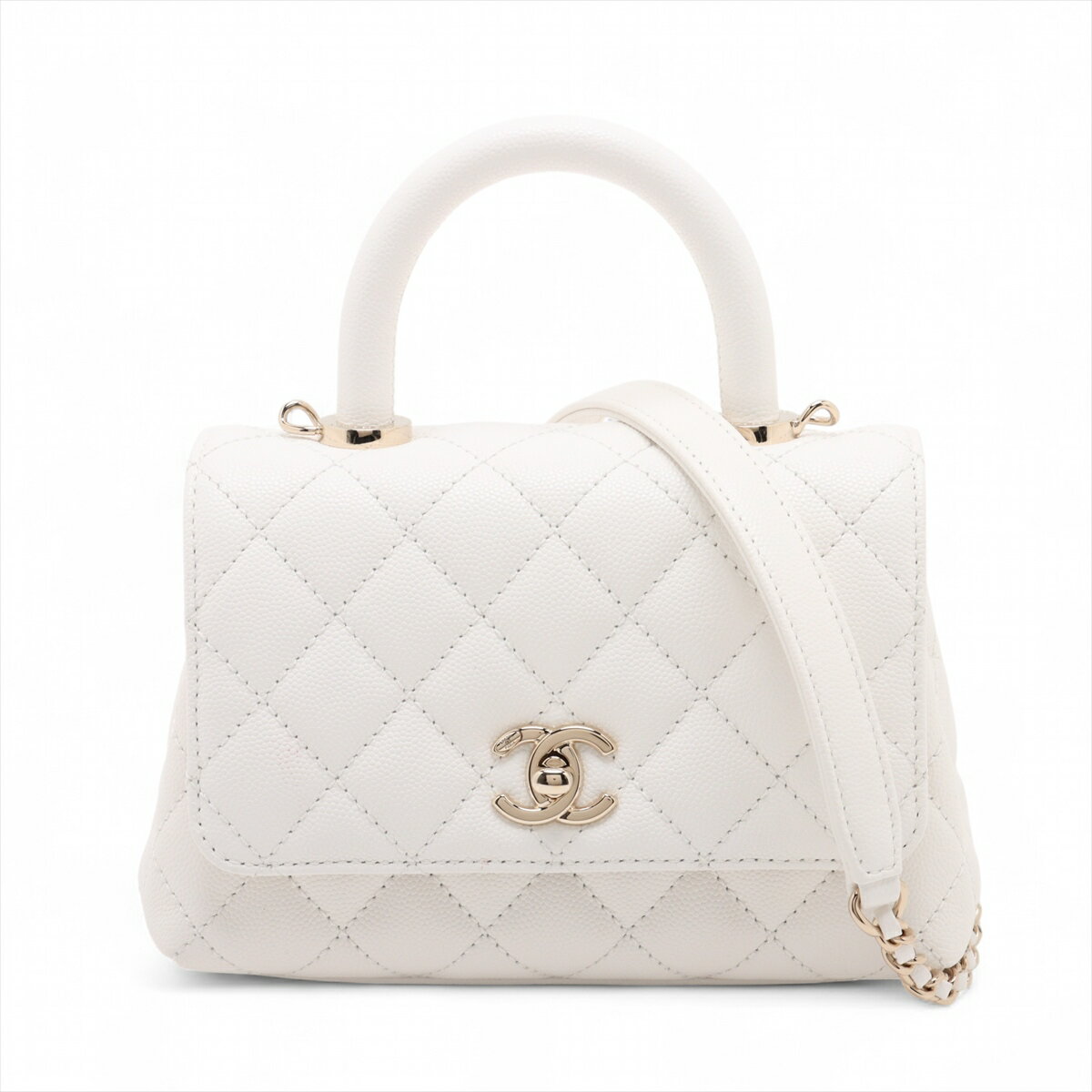 【中古】シャネル ココハンドル19 XXS キャビアスキン 2WAYハンドバッグ ホワイト ゴールド金具 ランダムプレート AS2215のサムネイル