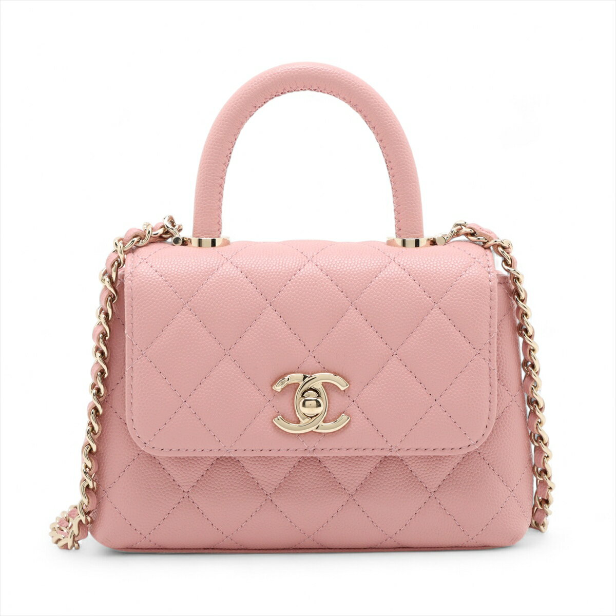 【中古】シャネル ココハンドル ミニミニ キャビアスキン 2WAYショルダーバッグ ピンク ゴールド金具 ランダムシリアル AP4244のサムネイル