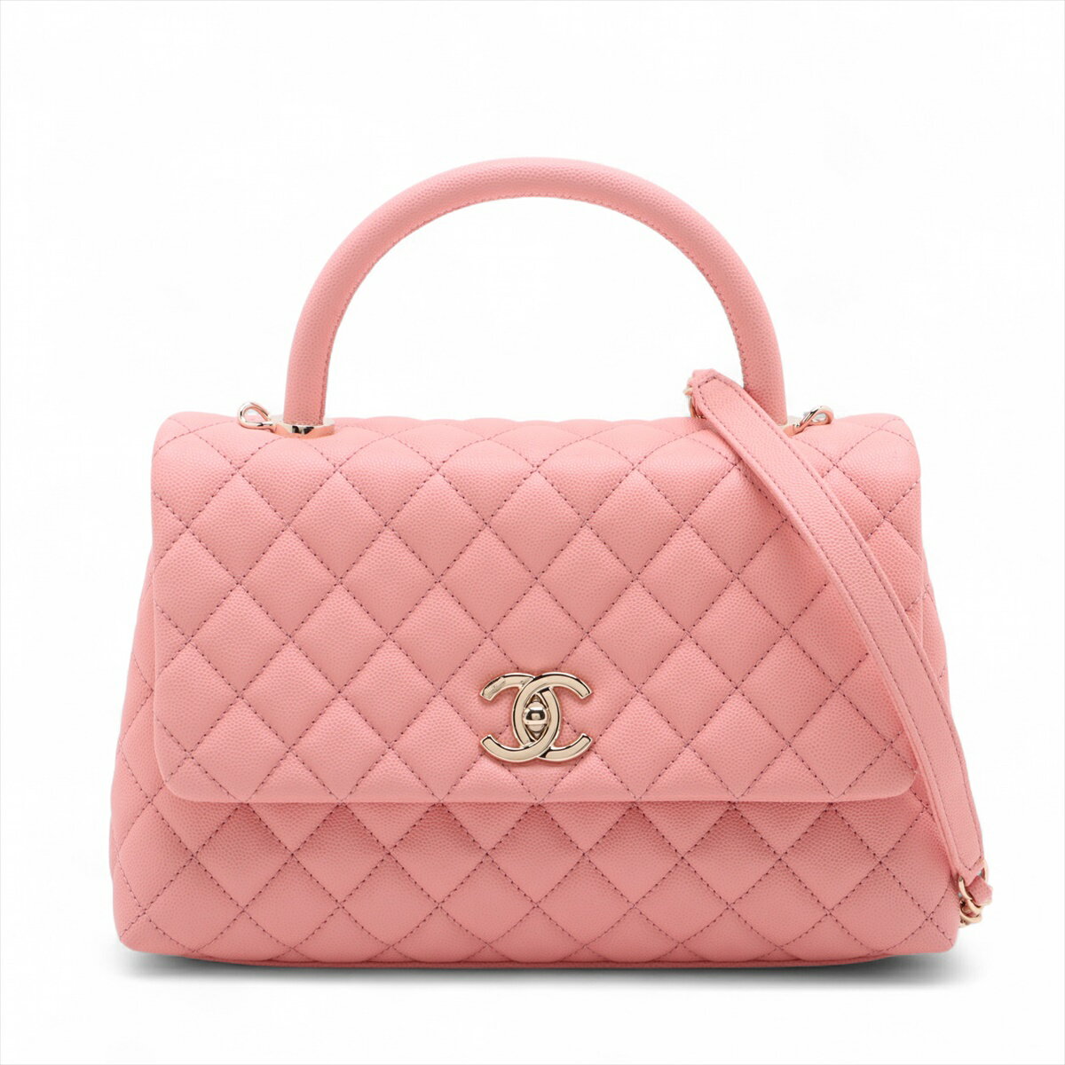 【中古】シャネル ココハンドル29 S キャビアスキン 2WAYハンドバッグ ピンク ゴールド金具 27番台 A92991のサムネイル