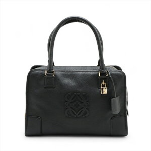 【中古】ロエベ アマソナ35 レザー ハンドバッグ ブラック イニシャル入り