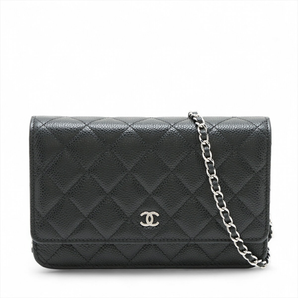 【中古】シャネル マトラッセ キャビアスキン チェーンウォレット ブラック シルバー金具 ランダムプレート AP0250のサムネイル
