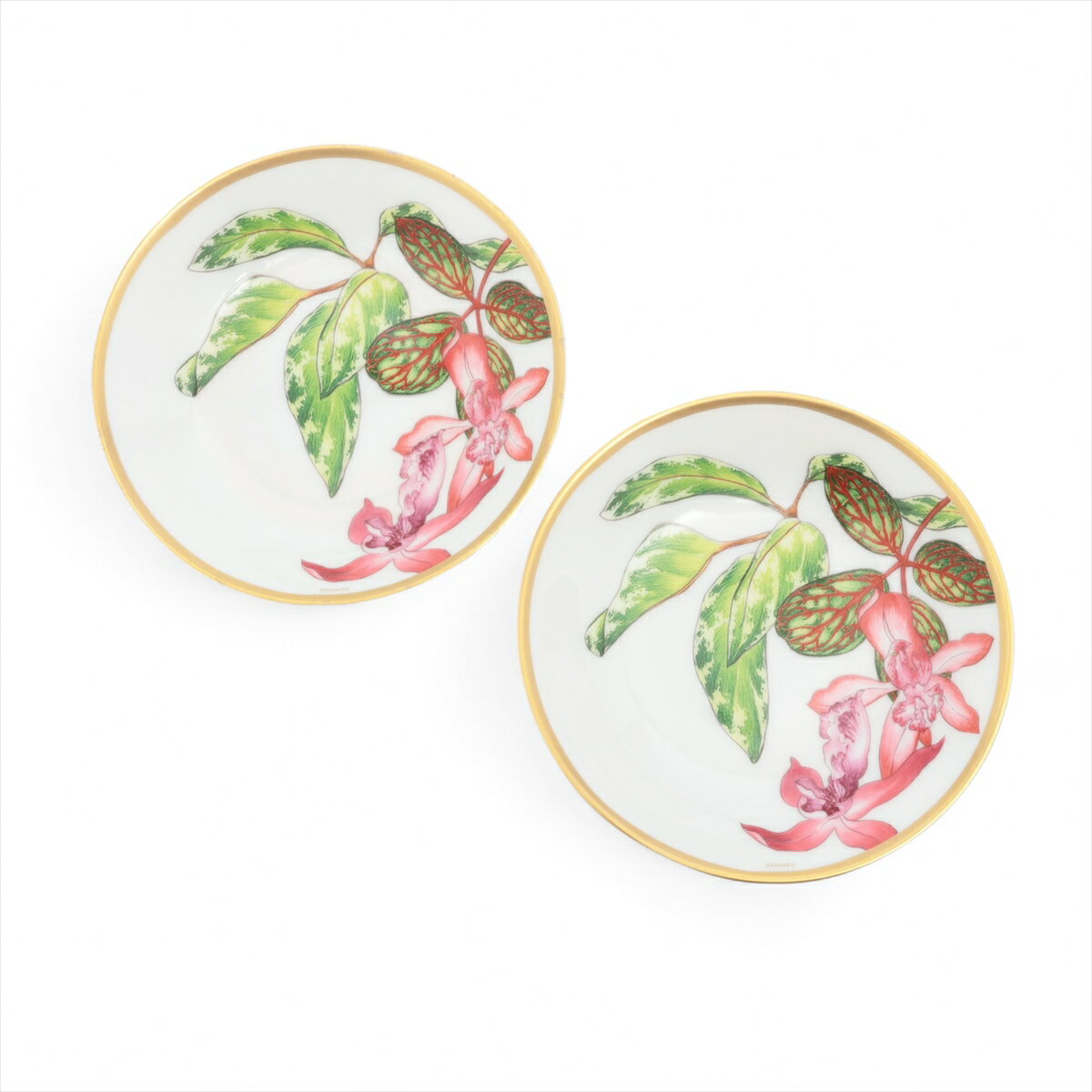 【中古】エルメス パシフォリア 小皿 陶器 グリーン 2点セット 底印「雫」