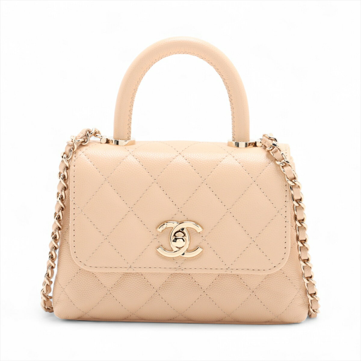 【中古】シャネル ココハンドル ミニミニ キャビアスキン 2WAYショルダーバッグ ベージュ ゴールド金具 ランダムシリアル AP4244のサムネイル