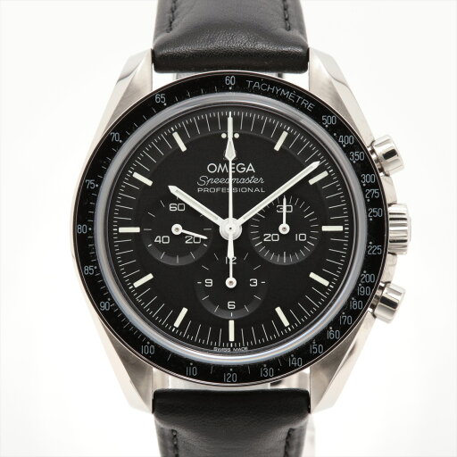 【中古】オメガ スピードマスター ムーンウォッチ クロノ 310.32.42.50.01.002 SS SS×革 手巻き 黒文字盤
