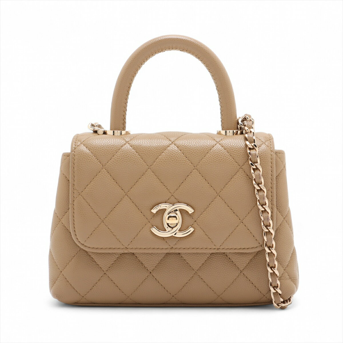 【中古】シャネル ココハンドル ミニミニ キャビアスキン 2WAYショルダーバッグ ベージュ ゴールド金具 ランダムシリアル AP4244のサムネイル