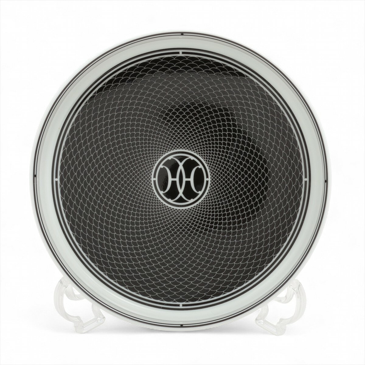 【中古】エルメス Hデコ プレート 陶器 ブラック×ホワイト 丸型 小鉢 底印「皆既月食」