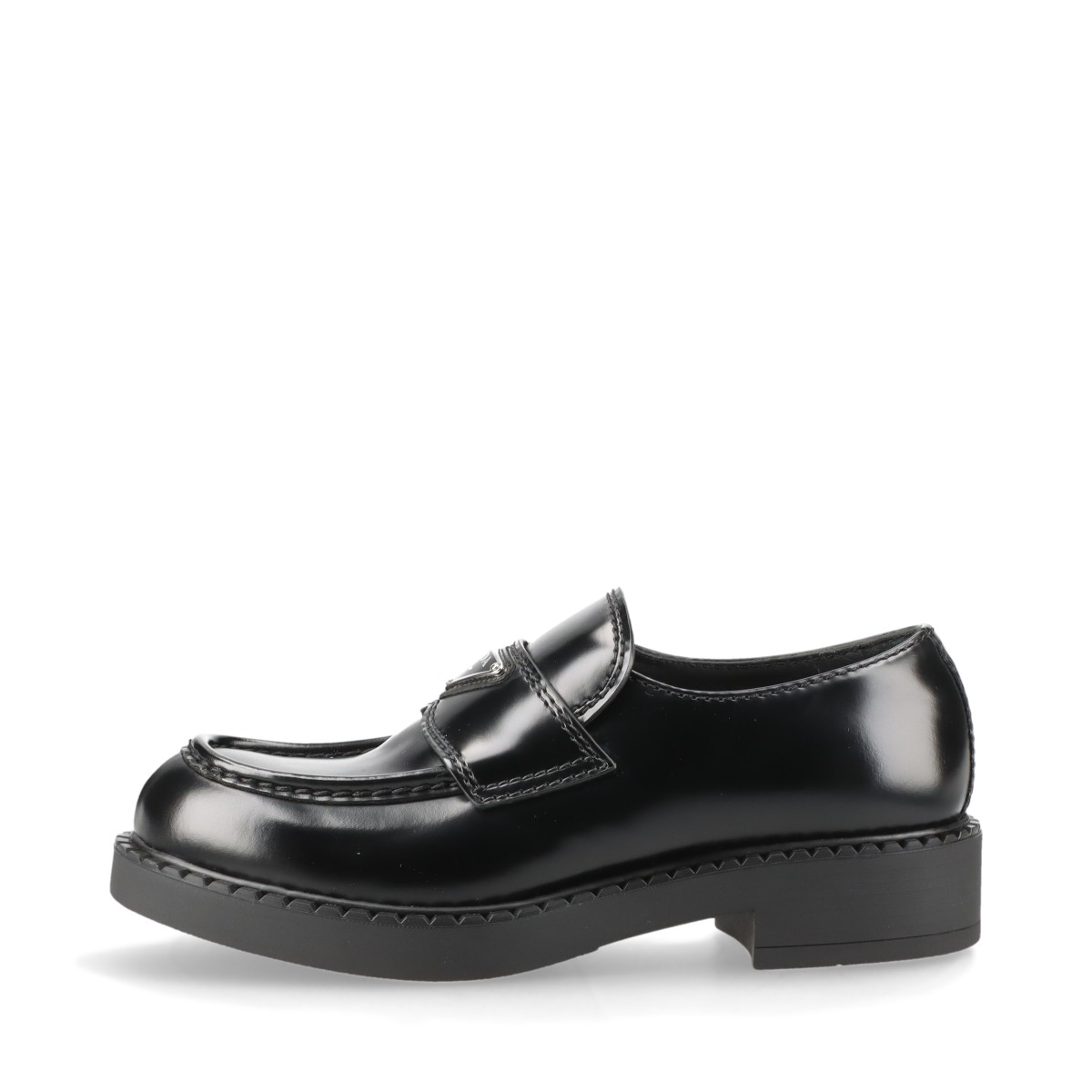 【中古】プラダ チョコレート ブラッシュドレザー ローファー 5 1/2 メンズ ブラック 2DE127 トライアングルロゴ 保存袋 箱付