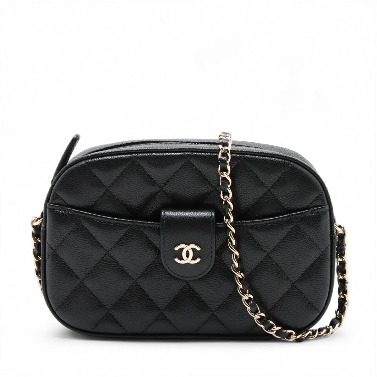 【中古】シャネル マトラッセ キャビアスキン チェーンショルダーバッグ ブラック ゴールド金具 ランダムシリアル AP3998のサムネイル