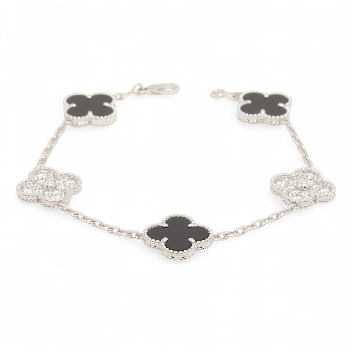 【中古】ヴァンクリーフ&アーペル ヴィンテージアルハンブラ 5P オニキス ダイヤ ブレスレット 750(WG) 12.1g VCARP2R900