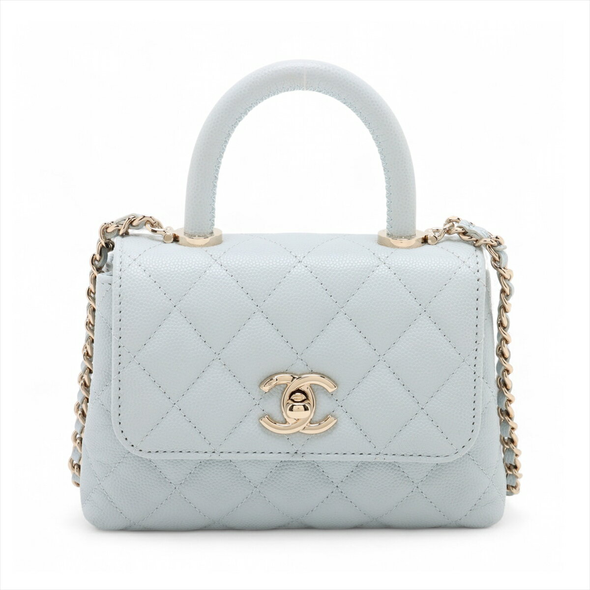 【中古】シャネル ココハンドル ミニミニ キャビアスキン 2WAYショルダーバッグ ブルー ゴールド金具 ランダムシリアル AP4244のサムネイル