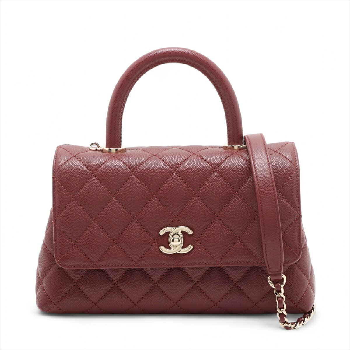 【中古】シャネル ココハンドル24 XS キャビアスキン 2WAYハンドバッグ ボルドー ゴールド金具 ランダムプレート A92990のサムネイル