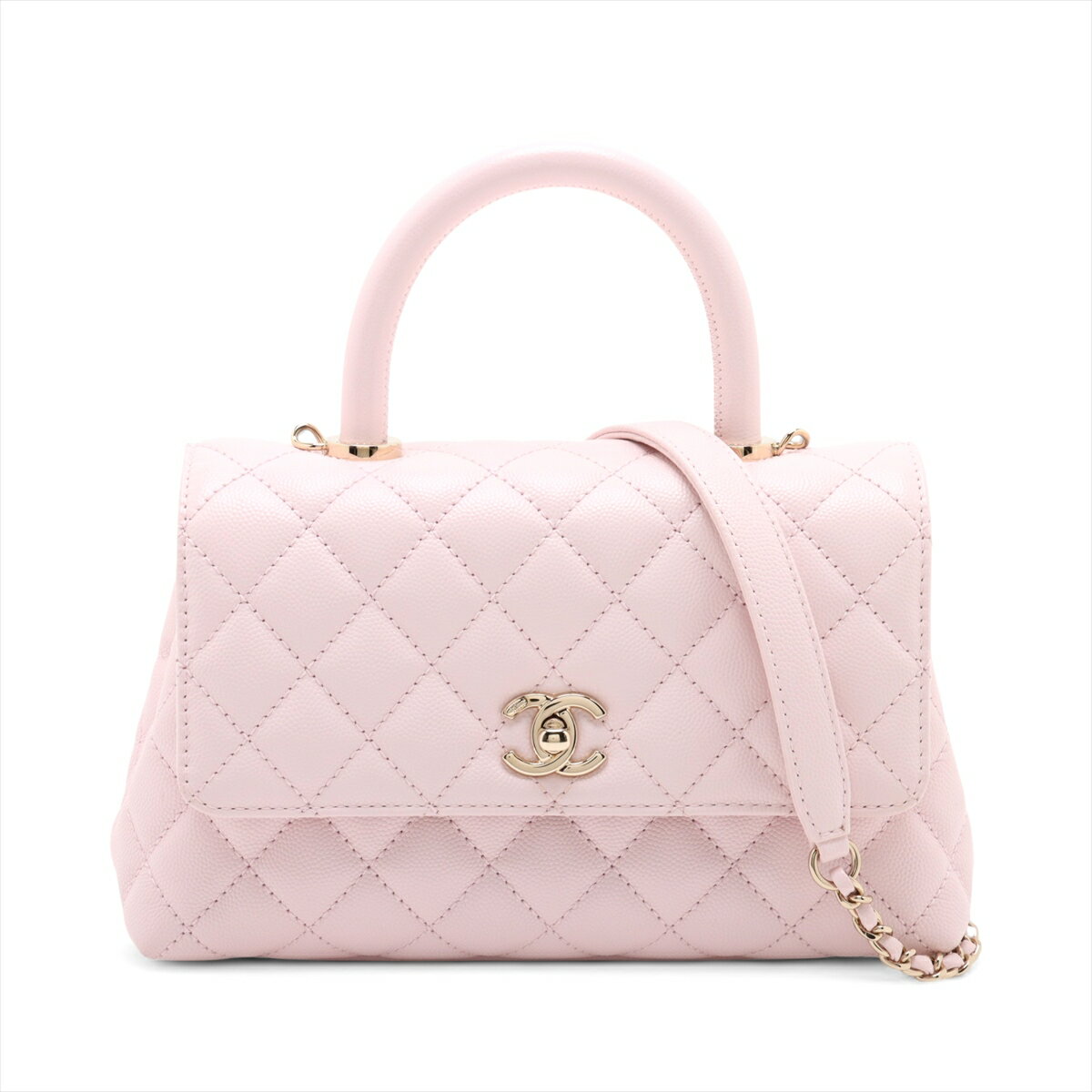 【中古】シャネル ココハンドル24 XS キャビアスキン 2WAYハンドバッグ ピンク ゴールド金具 ランダムプレート A92990のサムネイル