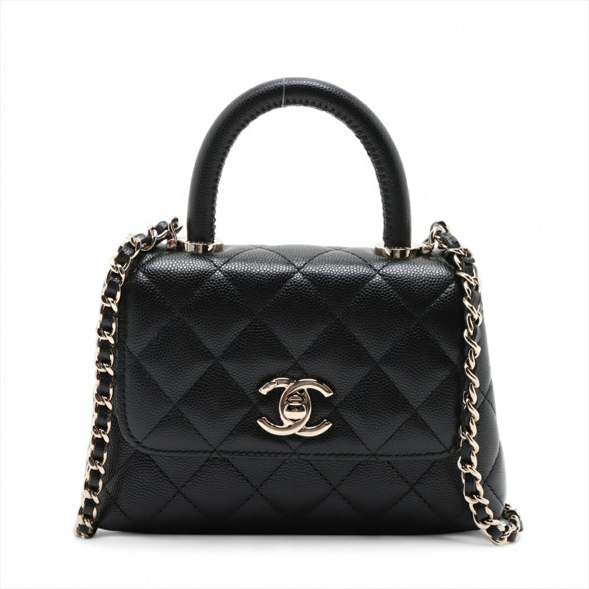 【中古】シャネル ココハンドル ミニミニ キャビアスキン 2WAYハンドバッグ ブラック ゴールド金具 ランダムシリアル AP4244のサムネイル