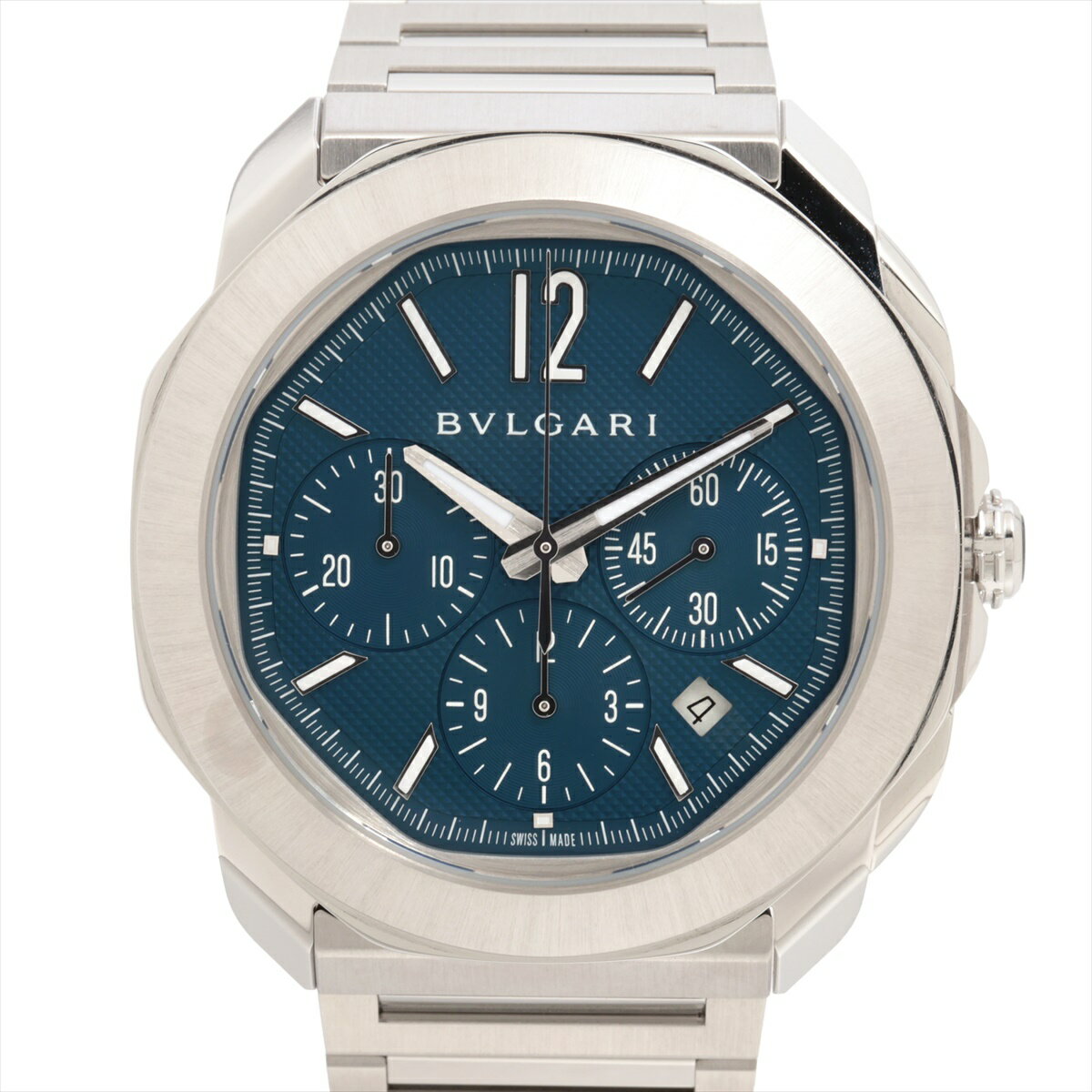 【中古】ブルガリ オクトローマウォッチ クロノグラフ OC42SCH SS SS AT 青文字盤 あまりごま4