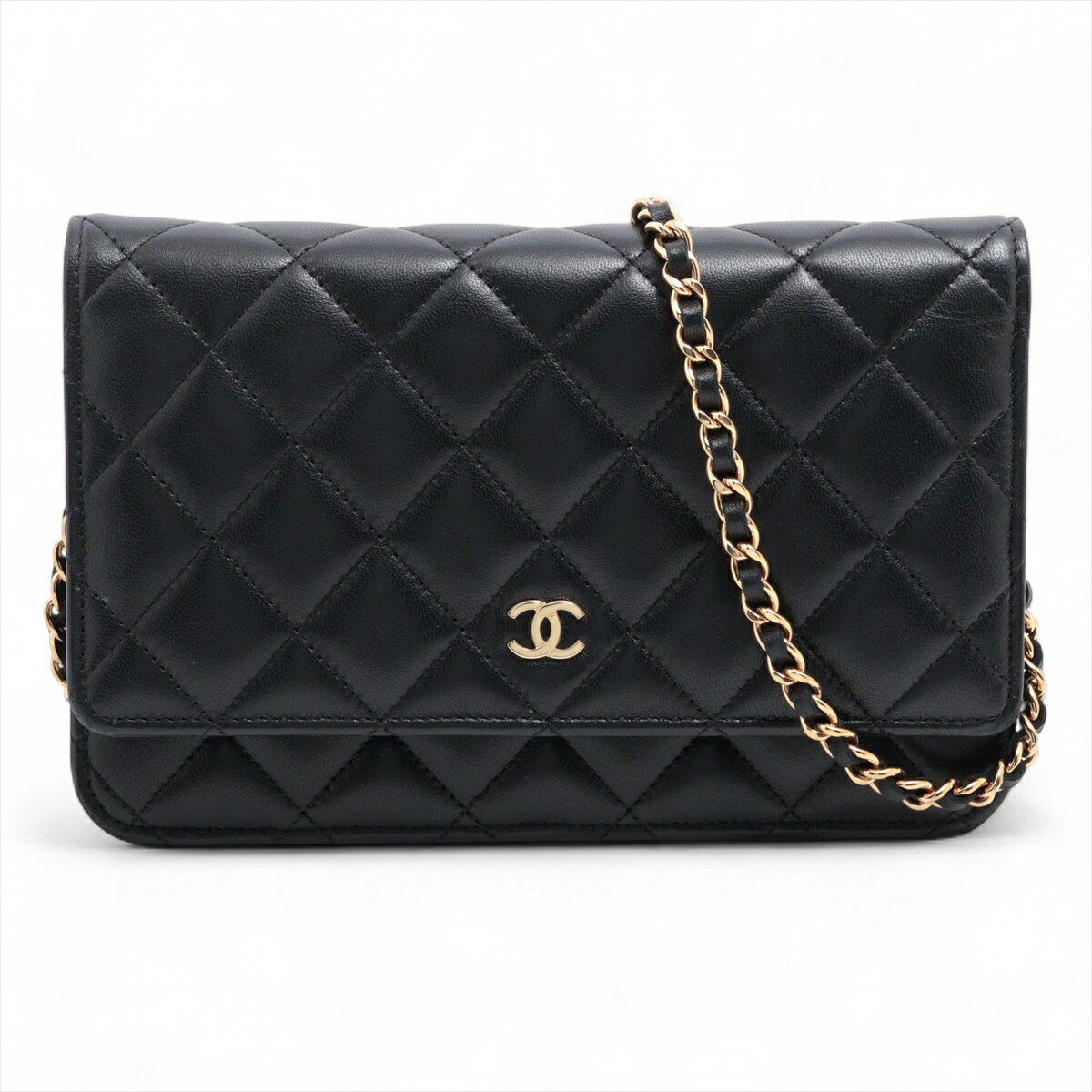 【中古】シャネル マトラッセ ラムスキン チェーンウォレット ブラック ゴールド金具 ランダムプレートのサムネイル