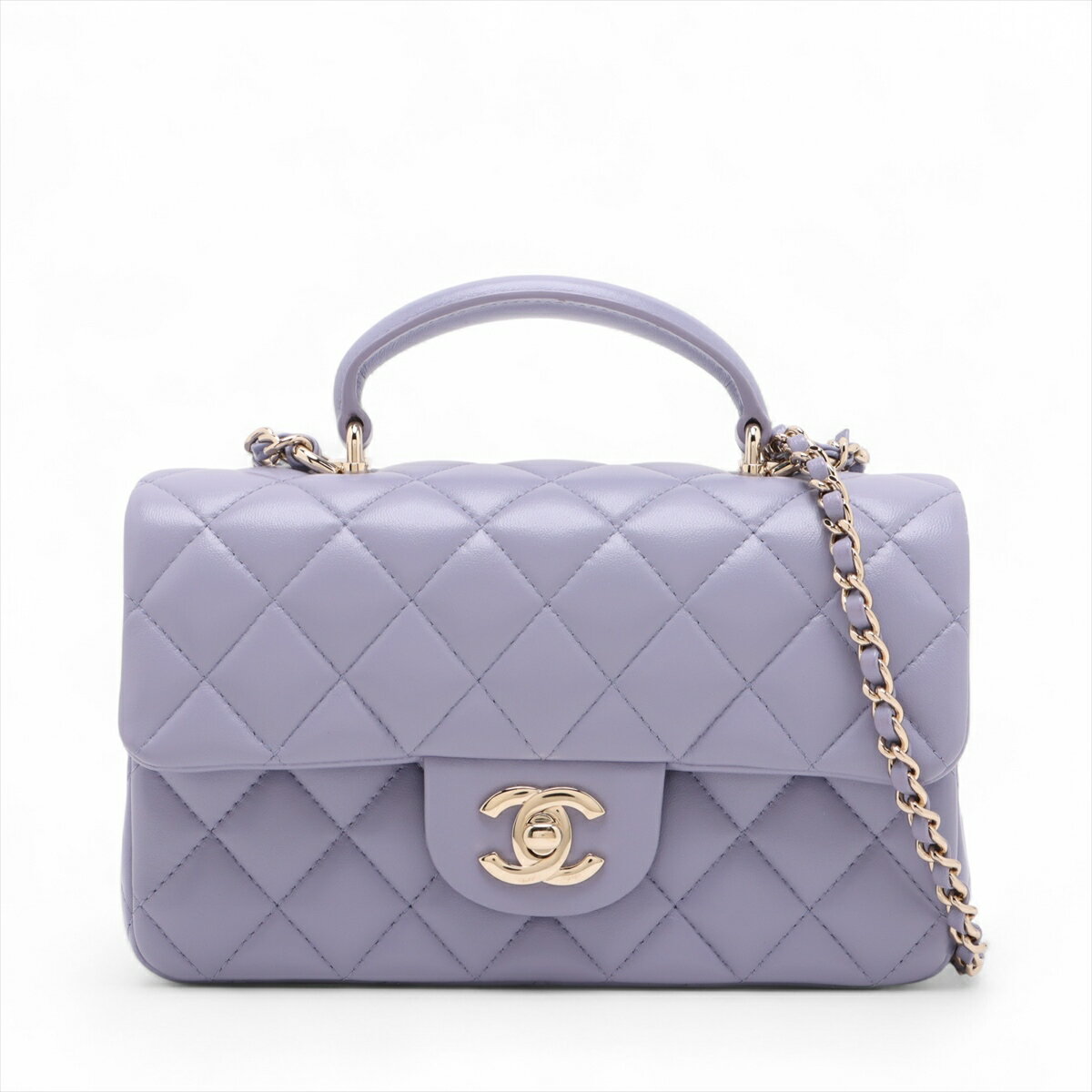 【中古】シャネル ミニマトラッセ ラムスキン 2WAYハンドバッグ トップハンドル パープル ゴールド金具 ランダムプレート AS2431のサムネイル