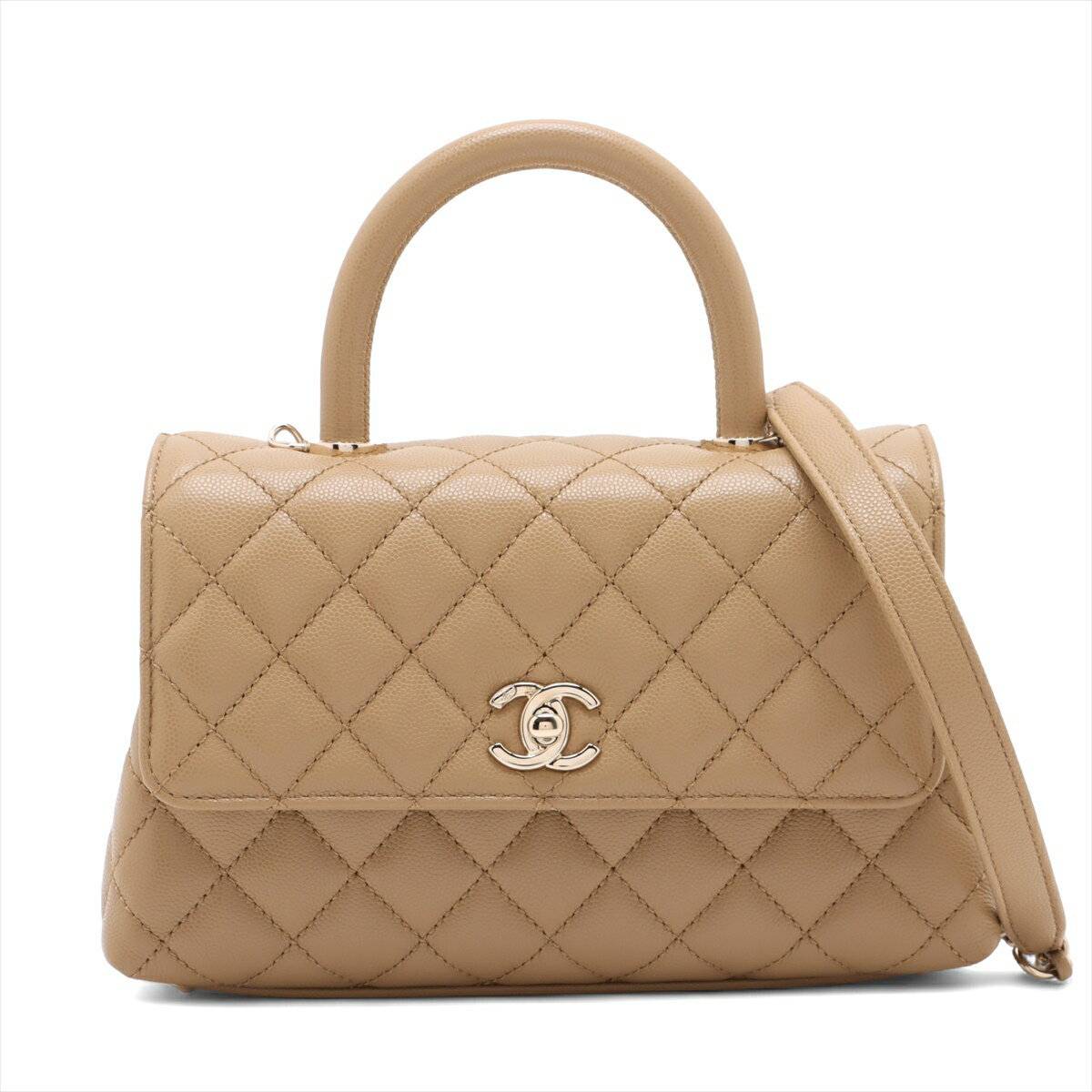 【中古】シャネル ココハンドル24 XS キャビアスキン 2WAYハンドバッグ ベージュ ゴールド金具 ランダムプレート A92990のサムネイル