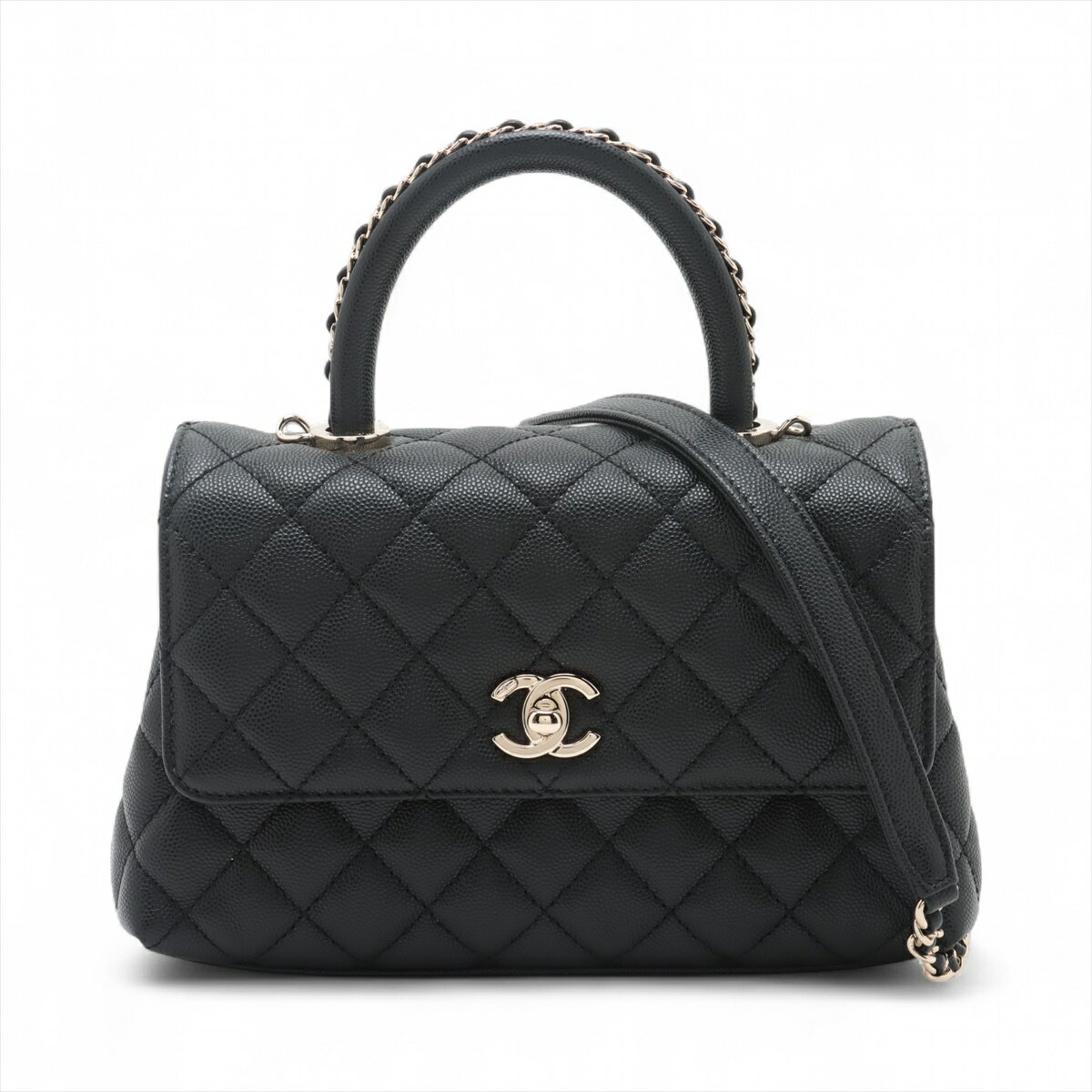 【中古】シャネル ココハンドル24 XS キャビアスキン 2WAYハンドバッグ ブラック ゴールド金具 ランダムプレート A92990のサムネイル