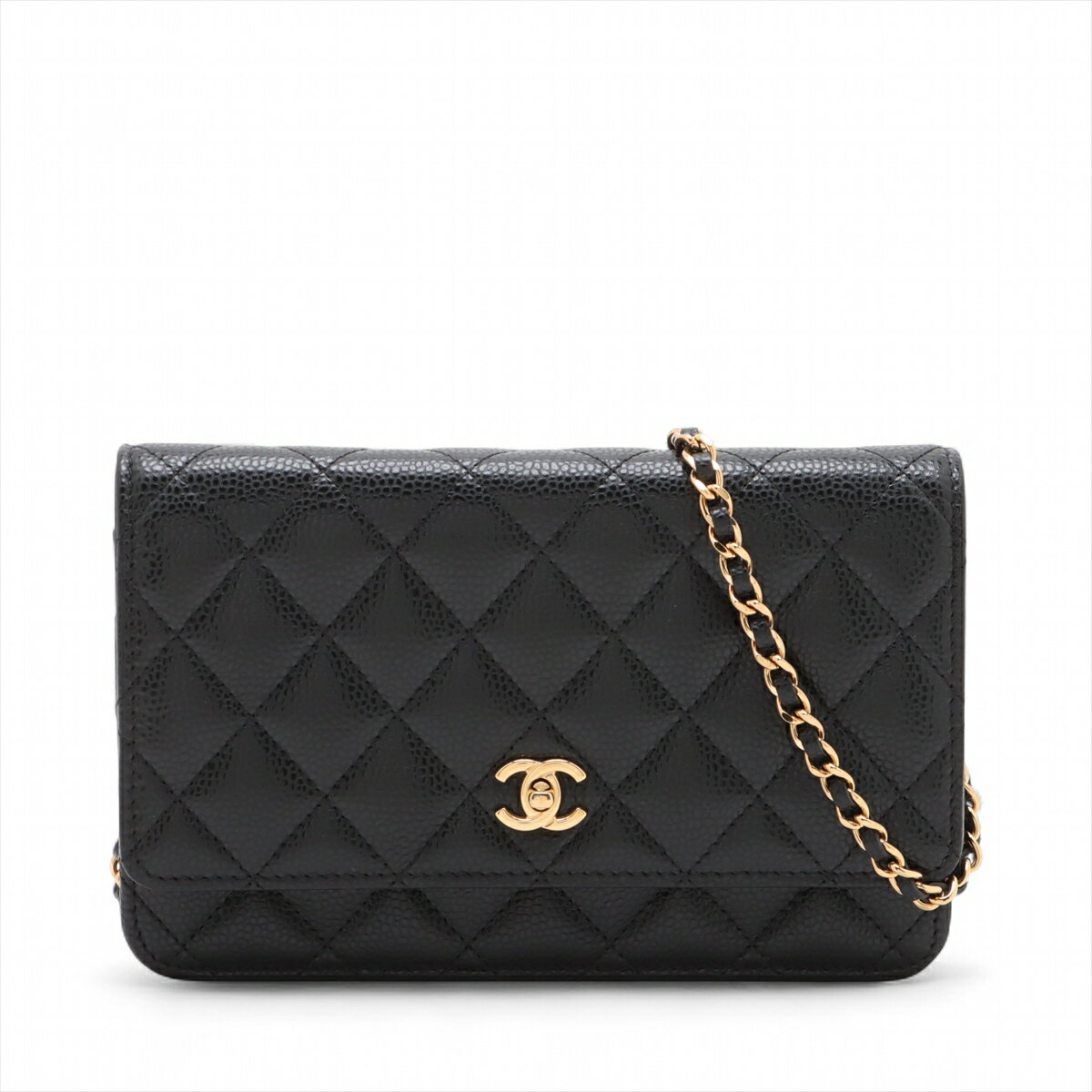 【中古】シャネル マトラッセ キャビアスキン チェーンウォレット ブラック ゴールド金具 ランダムシリアルのサムネイル