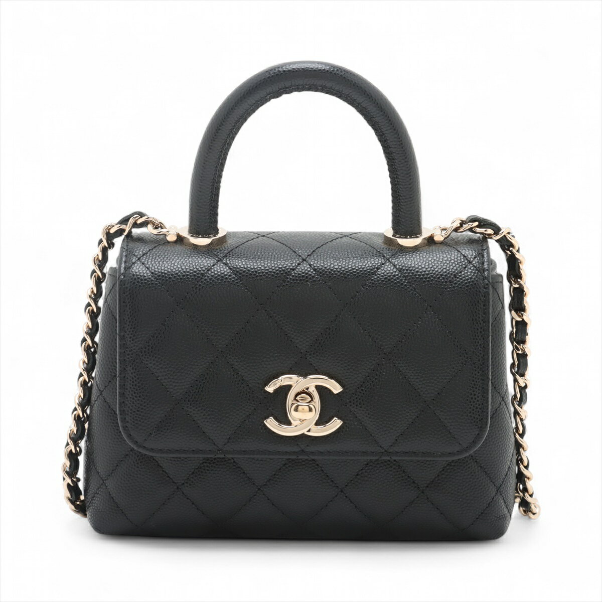 【中古】シャネル ココハンドル ミニミニ キャビアスキン 2WAYショルダーバッグ ブラック ゴールド金具 ランダムシリアル AP4244のサムネイル