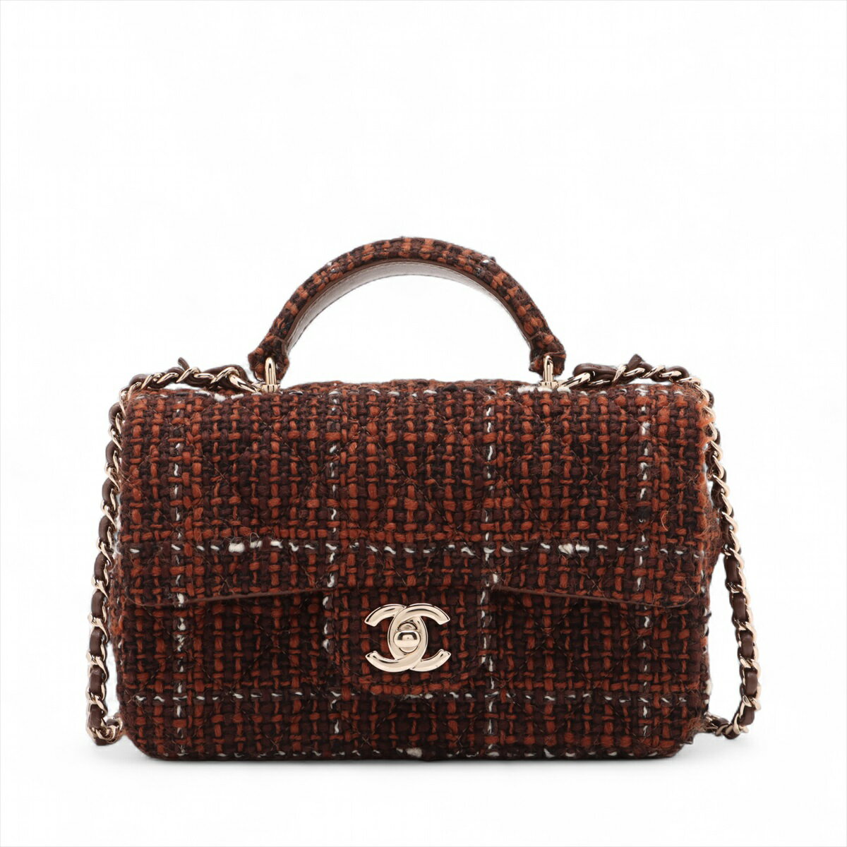 【中古】シャネル マトラッセ ツイード 2WAYショルダーバッグ ブラウン ゴールド金具 ランダムプレート AS2431のサムネイル