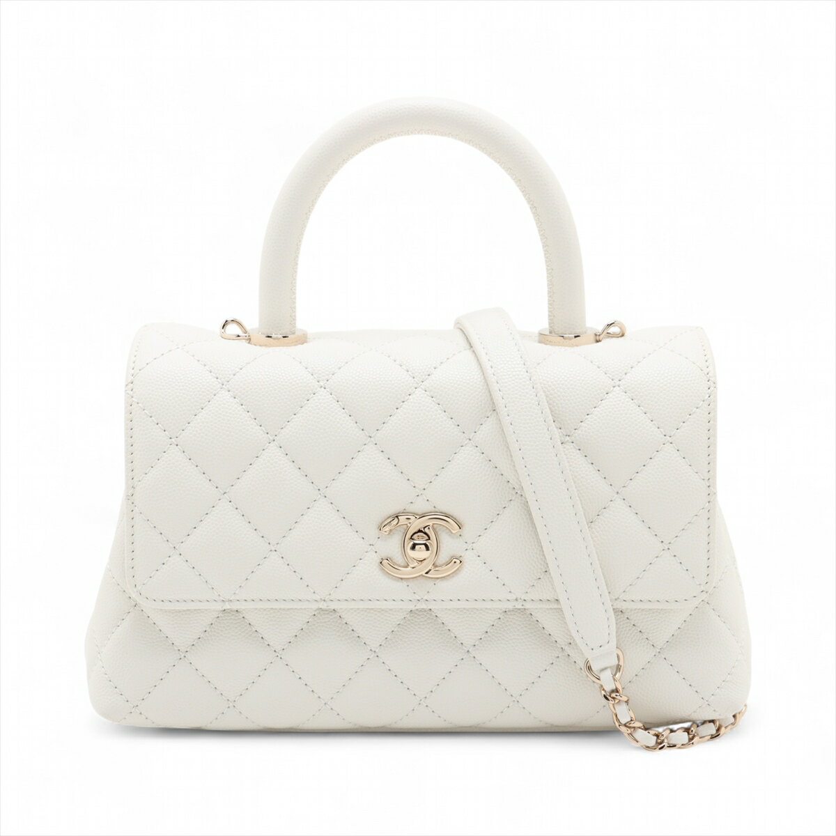 【中古】シャネル ココハンドル24 XS キャビアスキン 2WAYハンドバッグ ホワイト ゴールド金具 ランダムプレート A92990のサムネイル