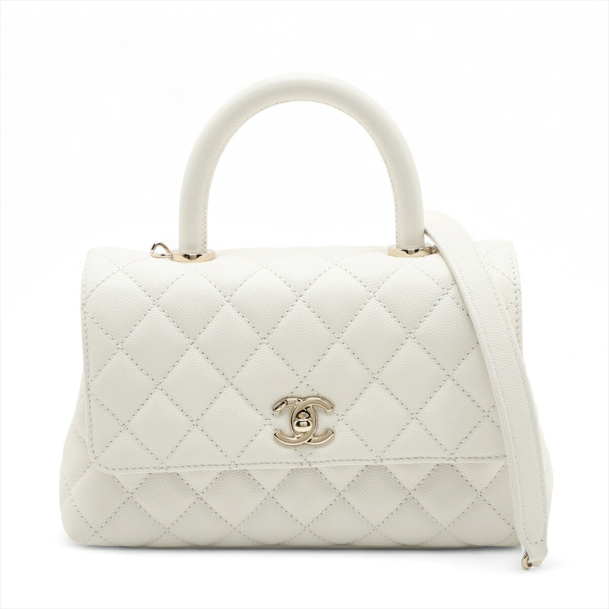 【中古】シャネル ココハンドル24 XS キャビアスキン 2WAYハンドバッグ ホワイト ゴールド金具 ランダムプレート A92990のサムネイル
