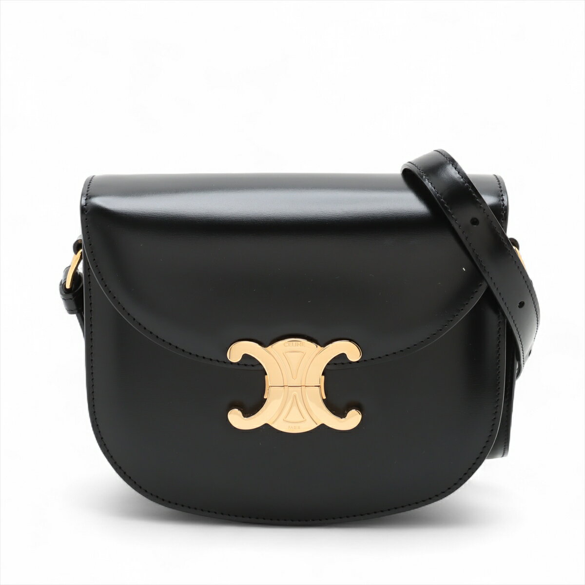 【中古】セリーヌ トリオンフ ブザス レザー ショルダーバッグ ブラックのサムネイル