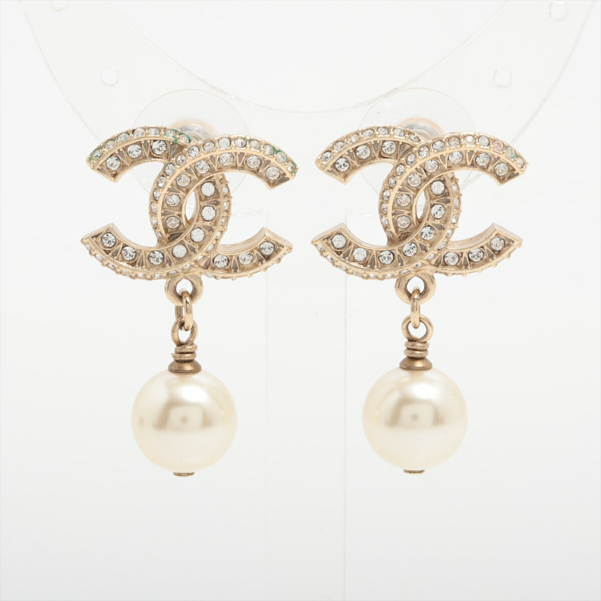【中古】シャネル ココマーク A20V ピアス(両耳用) GP×ラインストーン×フェイクパール ゴールドのサムネイル
