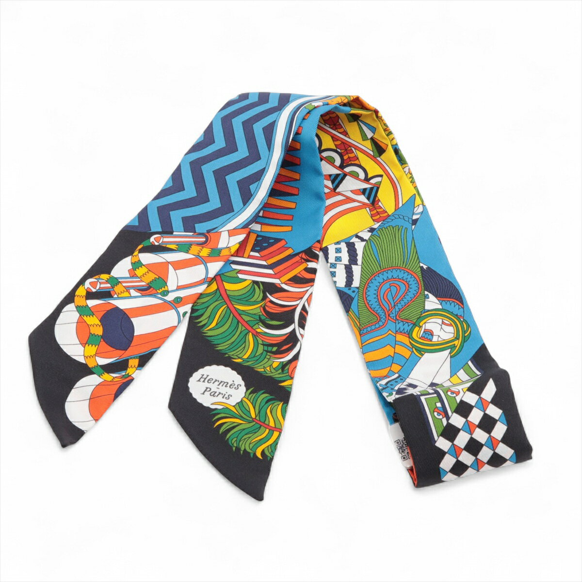 【中古】エルメス ツイリー De l'Ombrelle aux Duels Vieux 杖傘と決闘 スカーフ シルク ブルー×ブラック