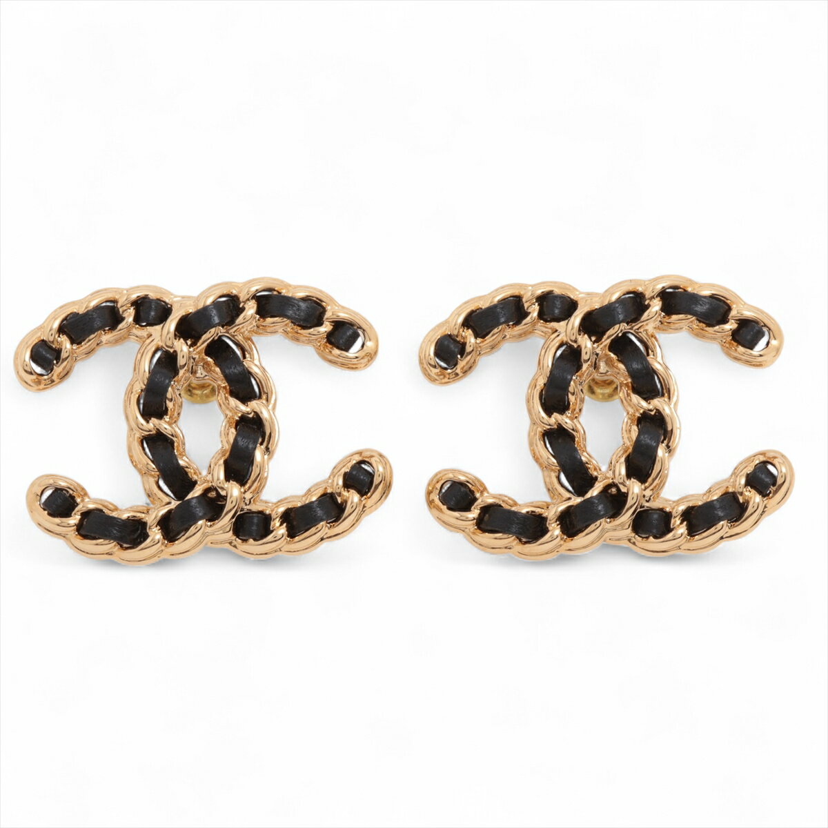 【中古】シャネル ココマーク B24K ピアス(両耳用) GP×革 ゴールドのサムネイル