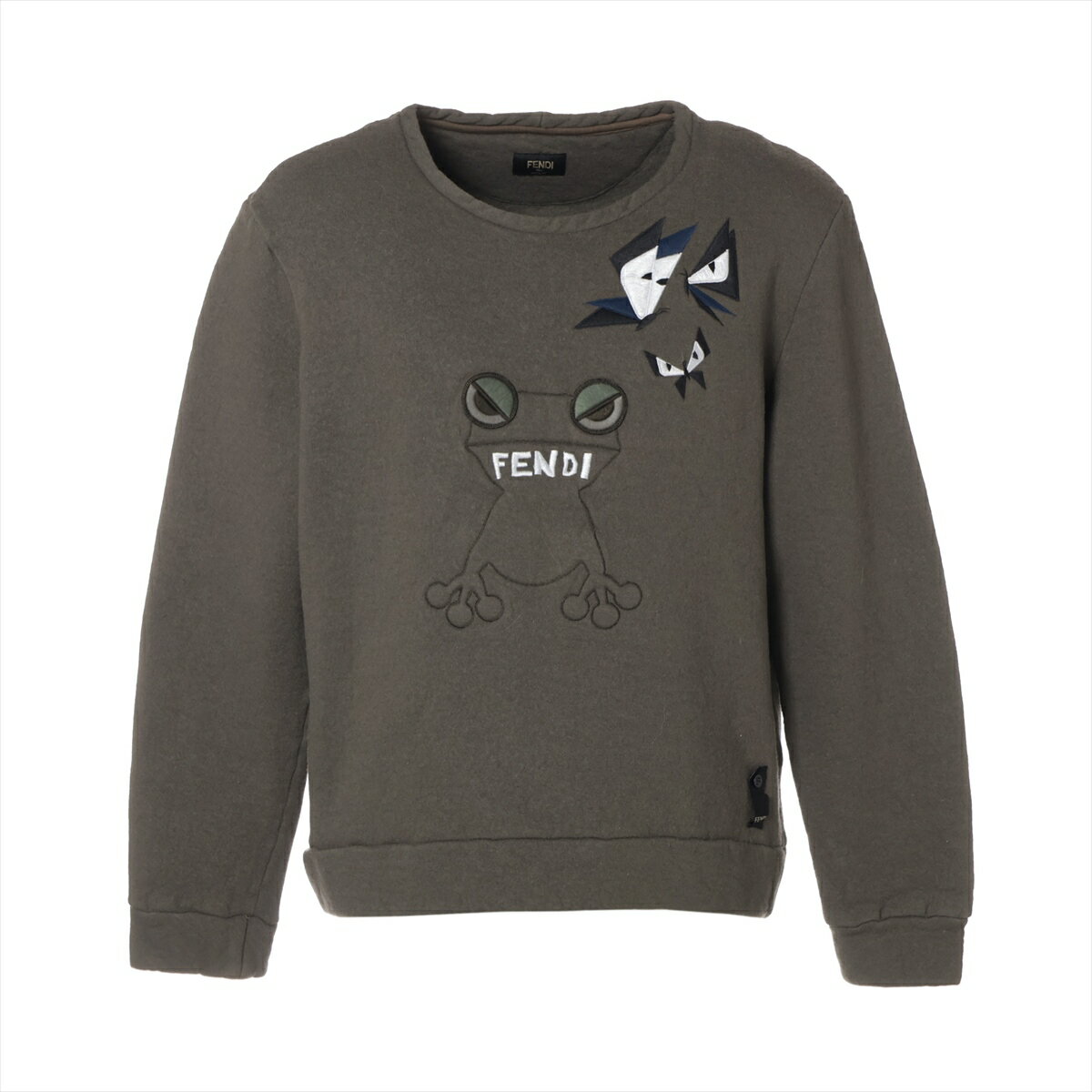 【中古】フェンディ モンスター 16年 ウール スウェット 52 メンズ カーキ FY0791 毛羽立ちあり