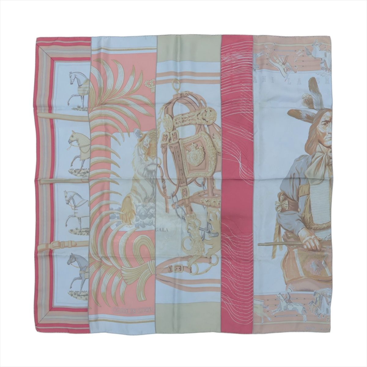 【中古】エルメス カレ90 CARRE EN CARRES スカーフ シルク ブルーグレー DIP DYE