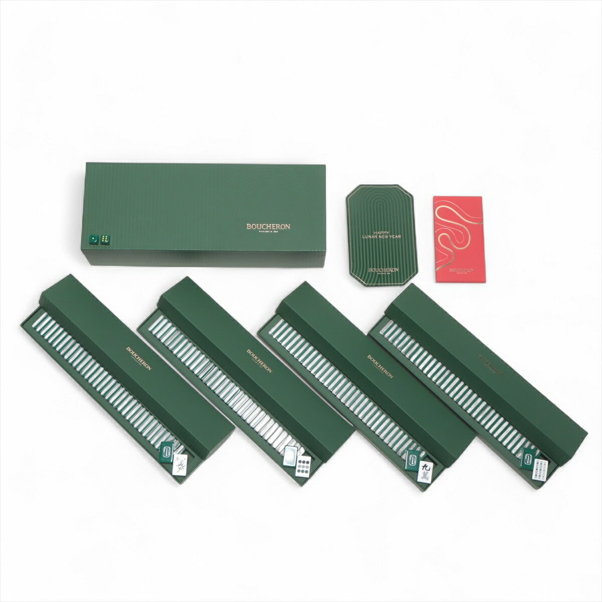 【中古】ブシュロン 麻雀牌 レジン グリーン ダイス2つ