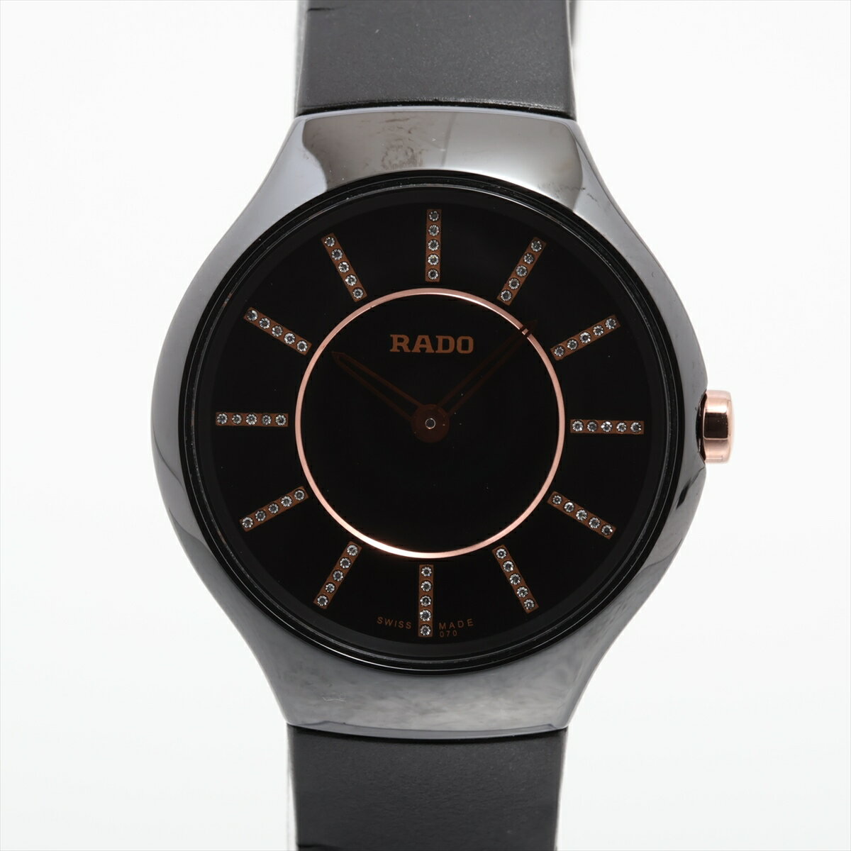 【中古】ラドー トゥルーシンライン 420.0742.3 CE CE×ラバー QZ 黒文字盤 ラバーベルト割れ