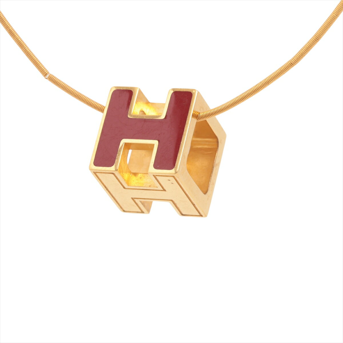 HERMES キューブネックレス ゴールド　ブラック エルメス Hキューブ ネックレス ゴールド ブラック 両面