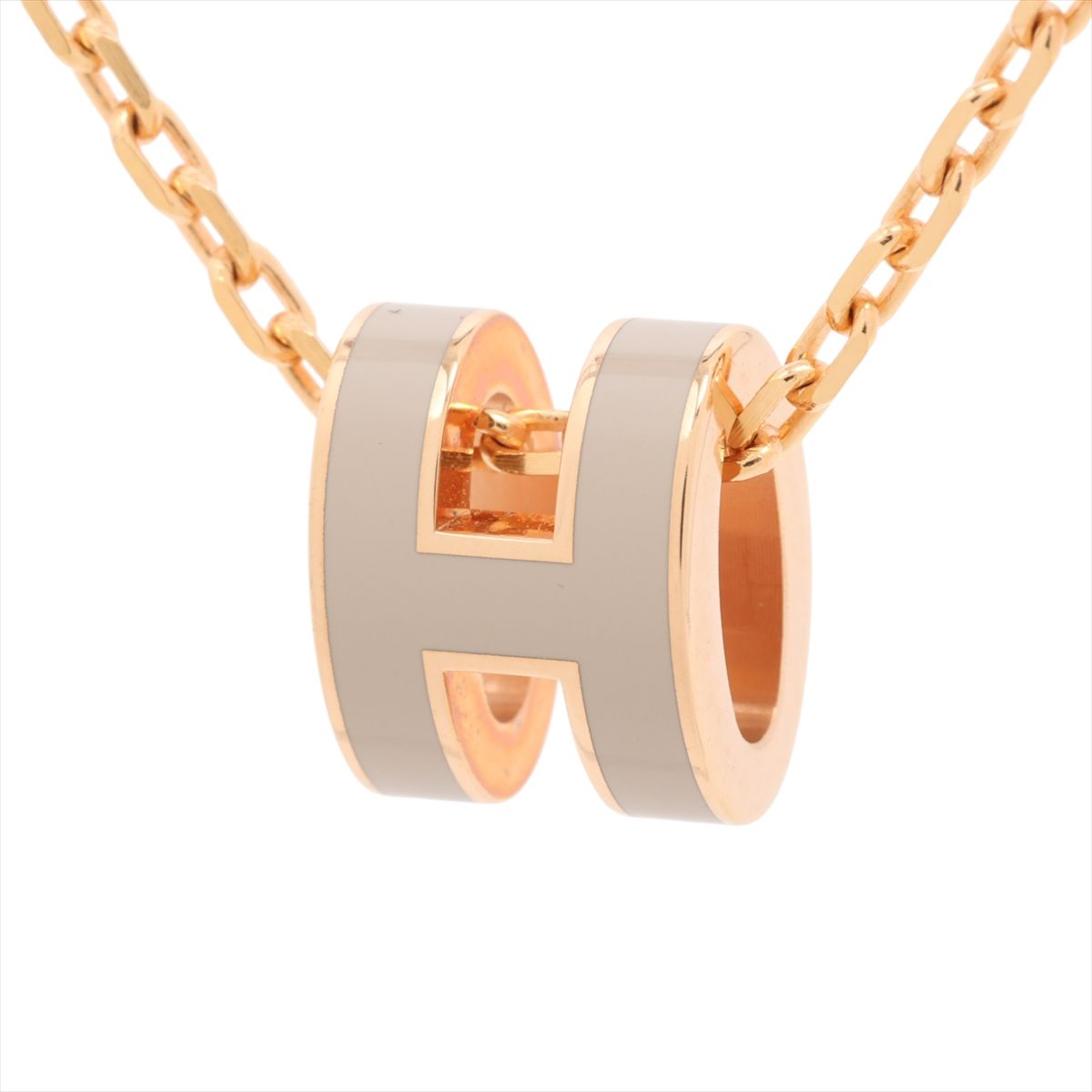 【中古】エルメス ミニポップアッシュH GD0274 ネックレス GP グレージュ×ローズゴールド