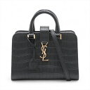 【中古】サンローランパリ ベイビーカバス クロコ型押し 2WAYハンドバッグ ブラック 568853