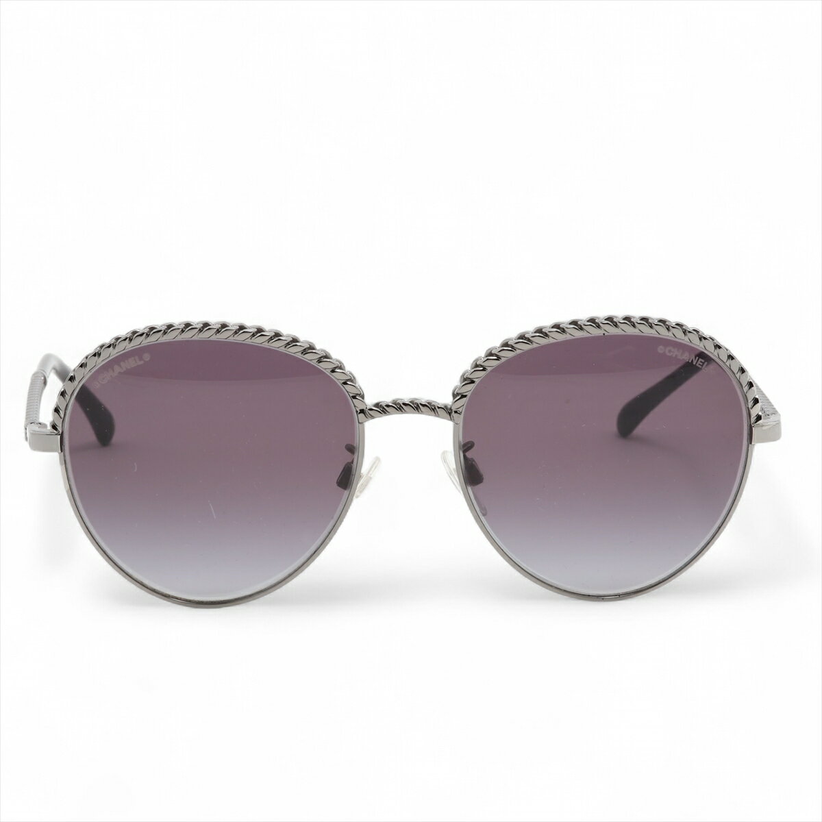 【中古】シャネル 4242 ココマーク サングラス プラスチック シルバー チェーン付属