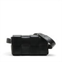 【中古】ボッテガヴェネタ マキシイントレチャート カセット レザー ウエストポーチ ブラック