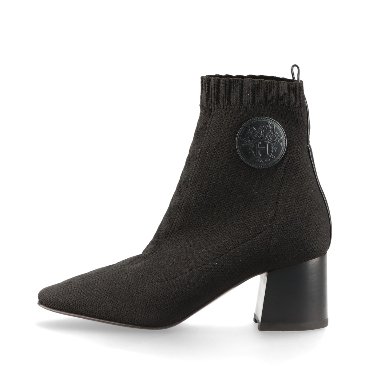 【中古】エルメス ヴォルヴェール ニット ショートブーツ EU37 レディース ブラック エクスリブリス