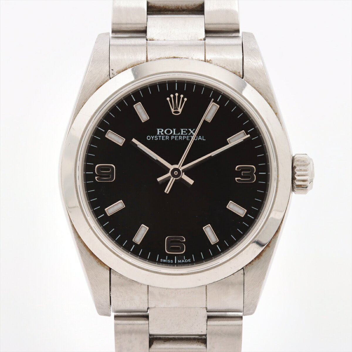 【中古】ロレックス オイスターパーペチュアル 77080 SS SS AT 黒文字盤