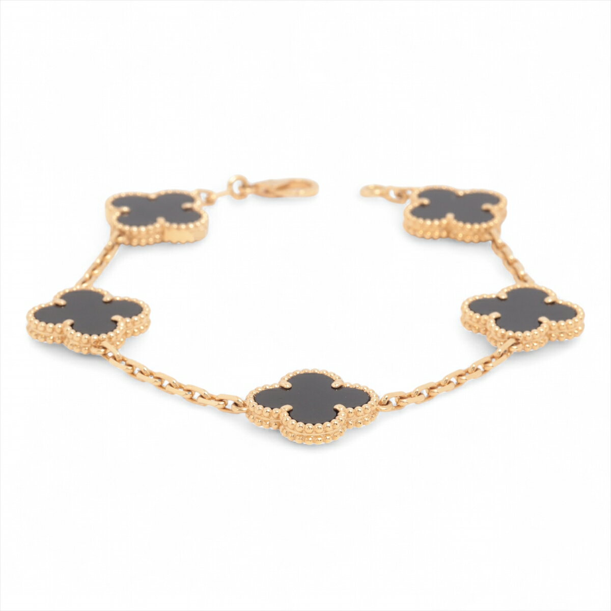 【中古】ヴァンクリーフ&アーペル ヴィンテージアルハンブラ 5P オニキス ブレスレット 750(YG) 11.7g ..