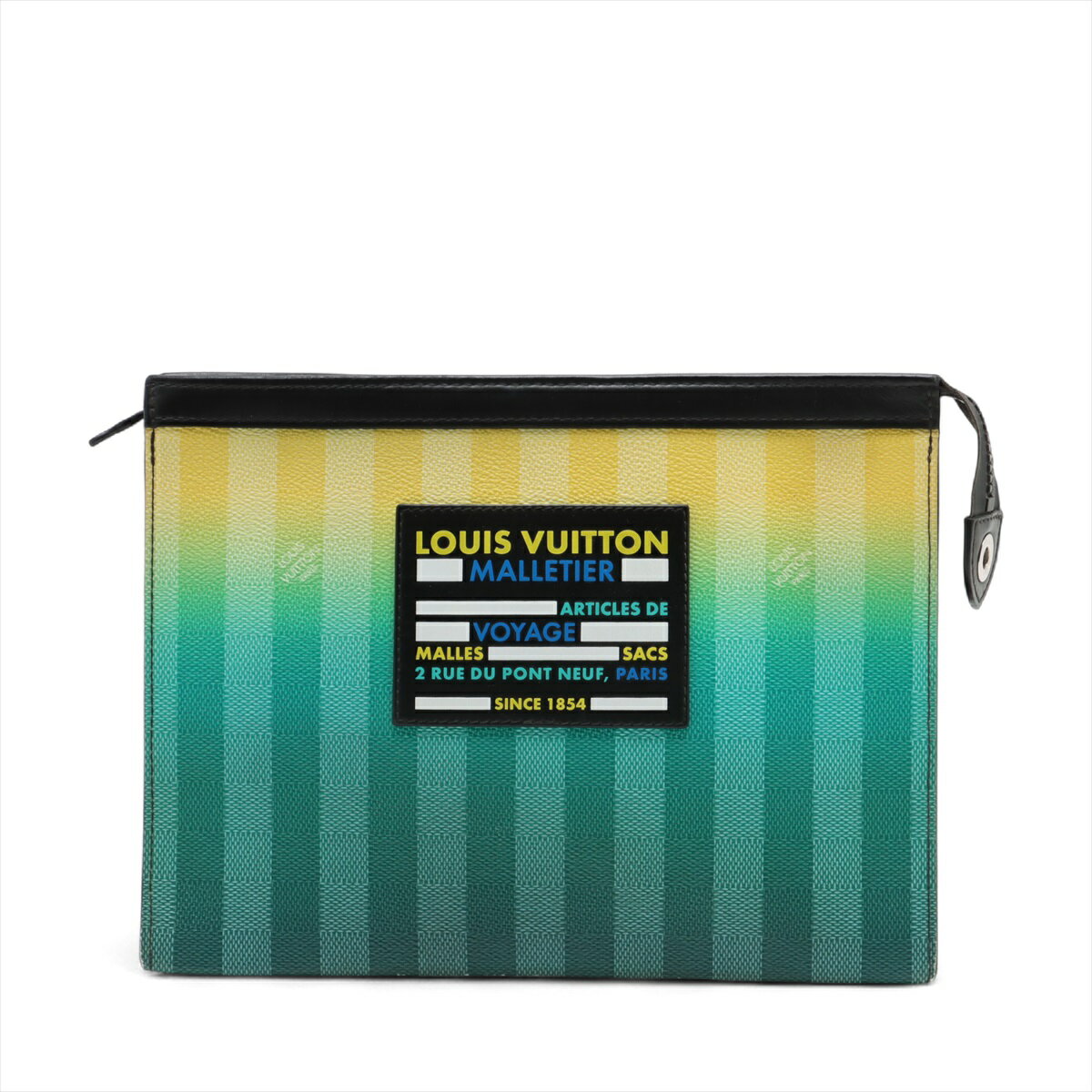 【中古】ヴィトン ダミエ ストライプ ポシェット ヴォワヤージュ MM M81317 グリーンxイエローxブラッ..