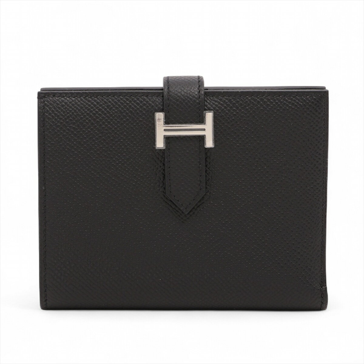 【中古】エルメス ベアンコンパクト ヴォーエプソン コンパクトウォレット ブラック シルバー金具 K:2025年