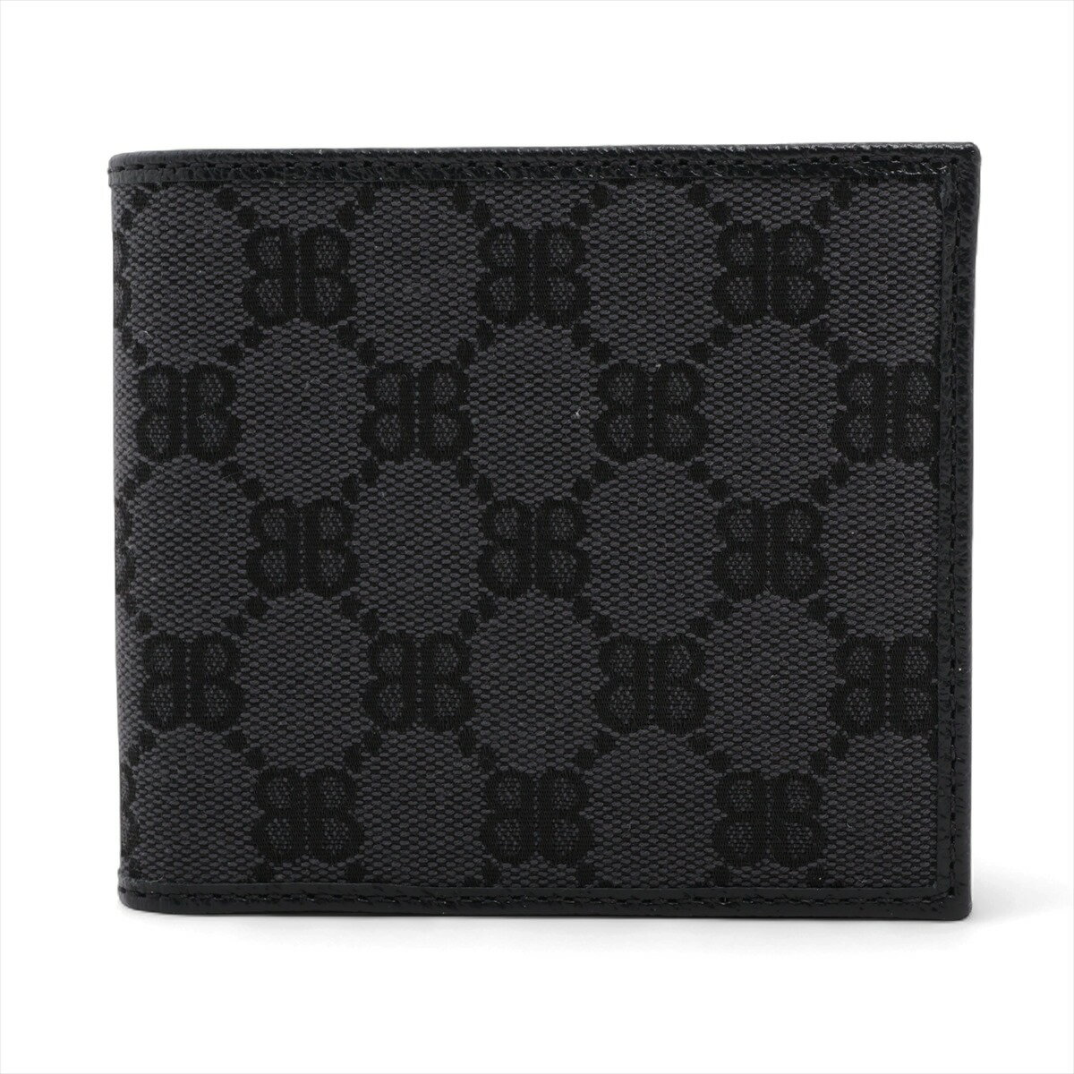 【中古】グッチ×バレンシアガ ザ ハッカー プロジェクト 680430 キャンバス×レザー コンパクトウォレット ブラック(4)