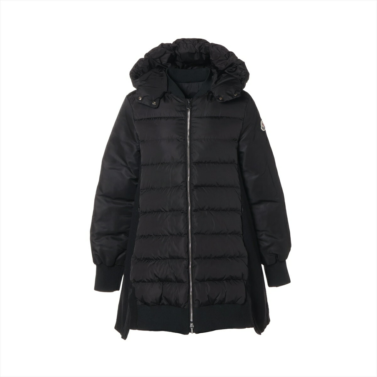 【中古】モンクレール LONGET 19年 ナイロン ダウンコート 14anni164cm キッズ ブラック ウール切替 フード取り外し可