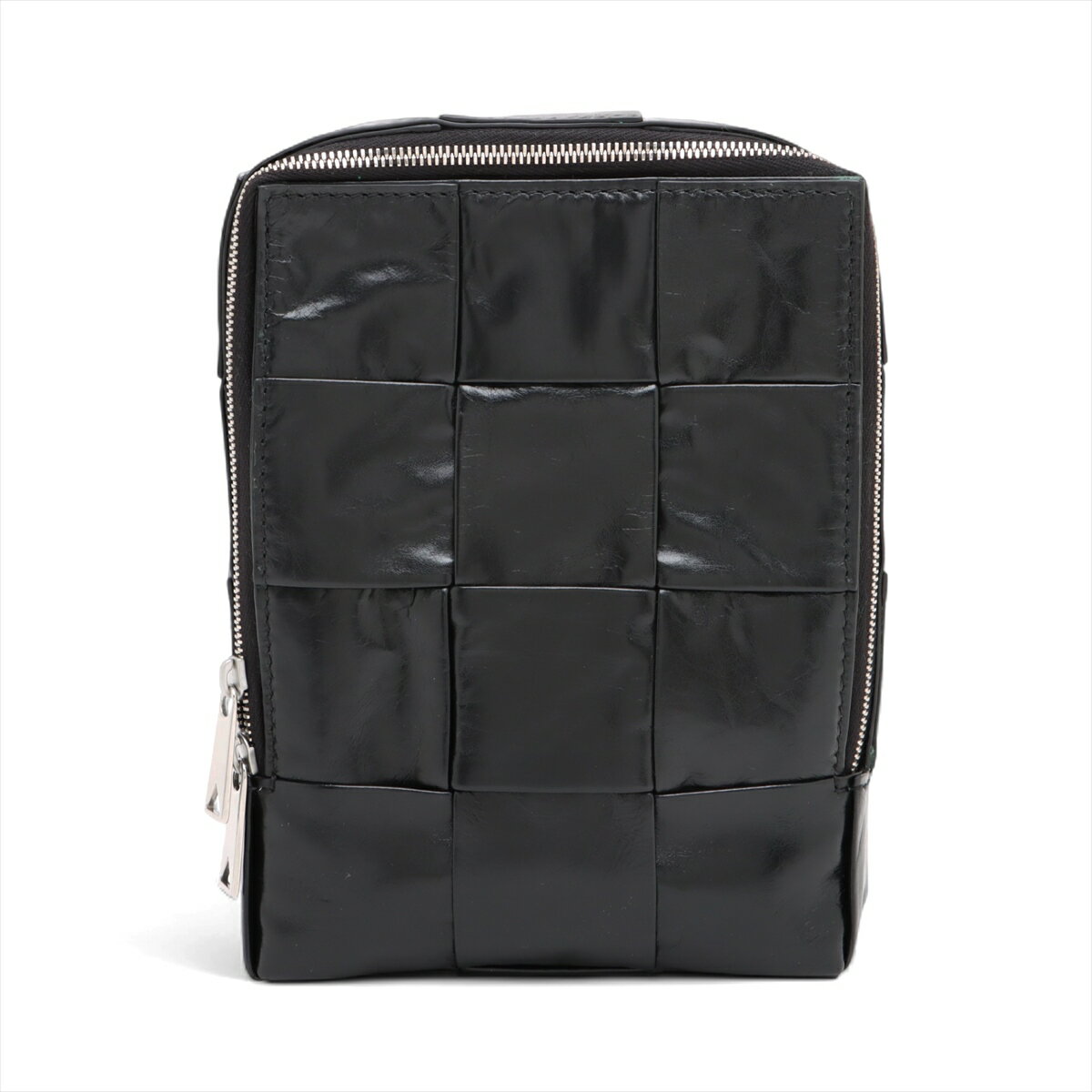 【中古】ボッテガヴェネタ マキシイントレチャート カセット レザー ボディバッグ ブラック